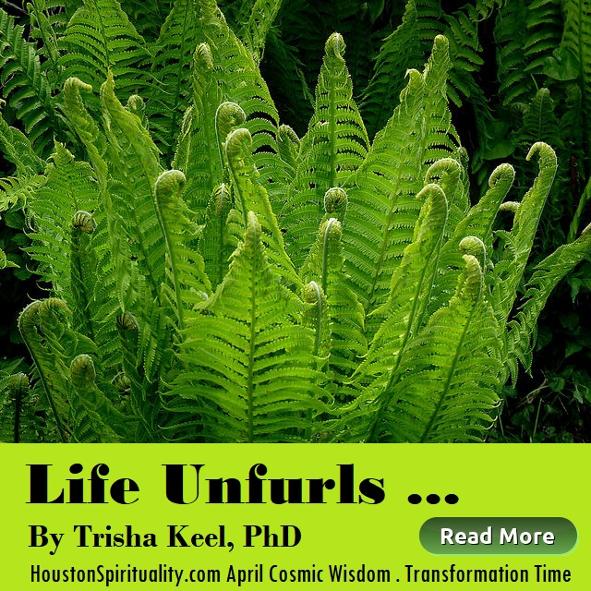 Life Unfurls by Trisha Keel. Transformation Time, Cosmic Wisdom April, Houston Spirituality Magazine