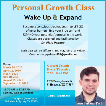Personal Growth Classes with Piero Peirano at Carmel Teple and Spirit Quest